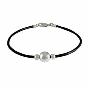 Black Leather & Sterling Silver Bracelet